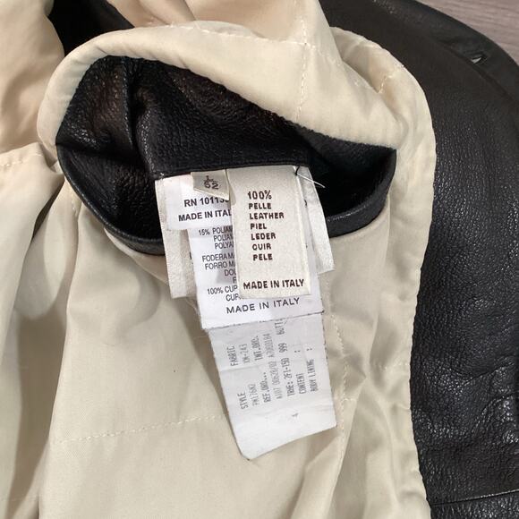 Longhi Leather Coat Mens L 52 Classic Jacket Removable Shearling Collar Luxury - Picture 7 of 16